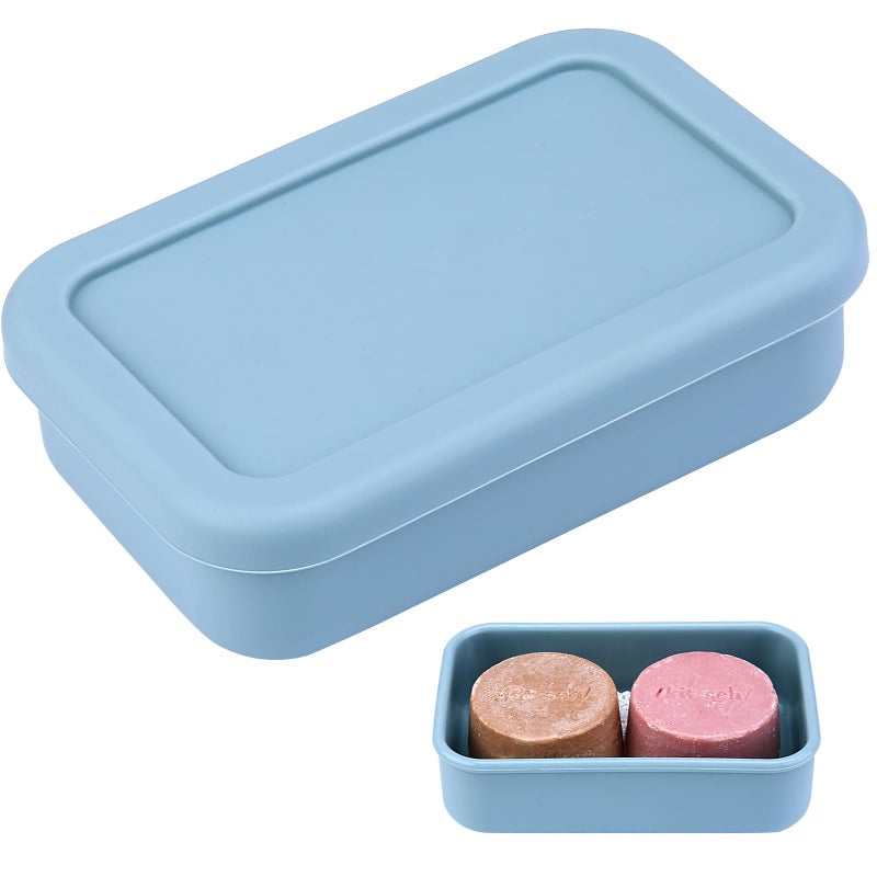 PUTING Travel Soap Case, Silicone Travel Soap Container, Leakproof Soap Holder with Lid, Shatterproof Shampoo Bar Holder for Bathroom, Travel, Gym, Camp(Grey Blue) - Image 1